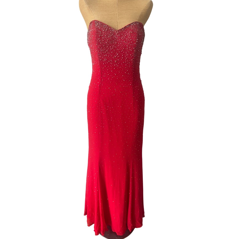 VTG y2k Tiffany Designs Silk Beaded Gown Size 6‎ Red Strapless Prom formal Dress